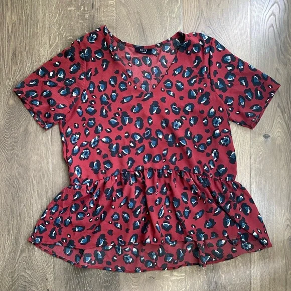 Leopard VICI Peplum Blouse - Picture 1 of 7